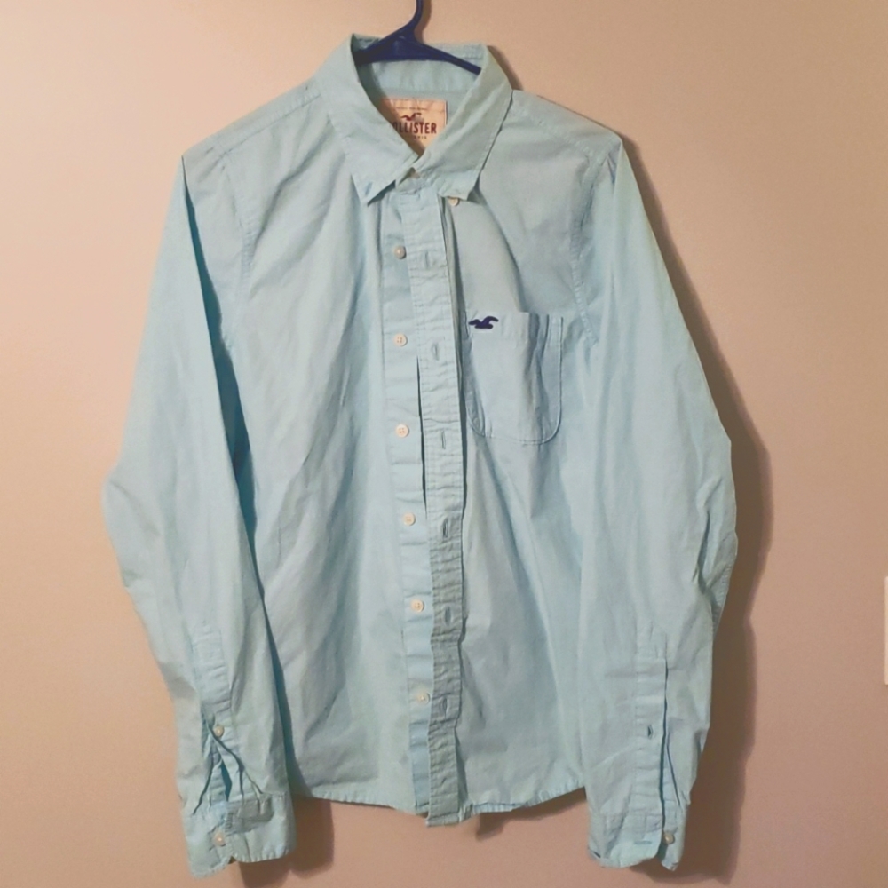 Hollister Men's Turquoise Long Sleeve Shirt